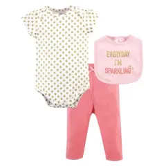 Little Treasure Baby Girl Bodysuit, Pant and Bib, Sparkling