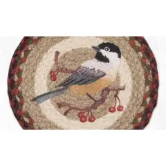 Earth Rugs Chickadee Round Trivet &ndash; 10" Songbird Print on Braided Natural Jute Table Mat