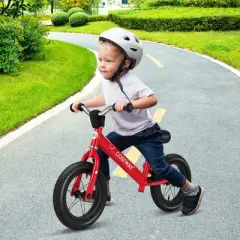 Costway 12 Inch Toddler Balance Bike No Pedal Training Bicycle with Inflatable Rubber Tires Yellow/White/Red