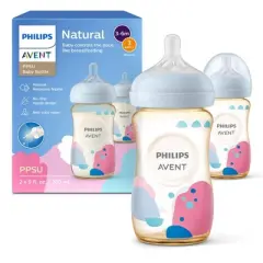Philips Avent PPSU Natural Baby Bottles with Medium Flow Nipples - Flow 3 - 9oz/2pk