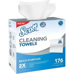 Scott Multi-Purpose Absorbent Cleaning Towels, 176 Count, Durable Disposable Paper Wipes for Home, Garage, or Industrial Use