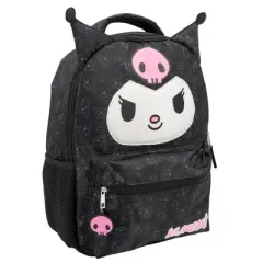 Hello Kitty Kuromi Backpack for Girls, Sanrio Kawaii Bookbag, 16 Inch Anime School Bag with 3D Features, Black