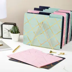 Paper Junkie 12 Pack Decorative File Folders with Gold Foil Geometrical Accents, 1/3 Cut Tab, for Office, Home Students, Letter Size, 11.5 x 9.5 in