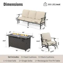 Captiva Designs 4pc Metal Patio Outdoor Conversation Fire Pit Set with Rocking Grid-back Armchairs for Garden, Poolside, Backyard
