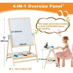 Aoibox Double Sided Wooden Kids Easel 4 in 1 Tabletop Whiteboard Magnetic Drawing Art Station Height Adjustable 22-39in