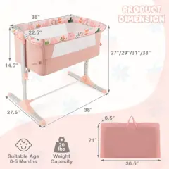 Infans Folding Baby Bassinet w/ 4 Adjustable Heights, Retractable Feet Pink