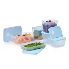 Tupperware 12pc Food Storage Date Store and Freeze Set Light Blue