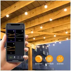 BlueAcorn Indoor/Outdoor Bluetooth LED Globe String Lights for patio, 50ft