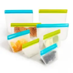 (re)zip Reusable Leak-proof Food Storage Bag Kit - Mini and Snack Stand-Up, Flat Snack & Lunch - 8ct