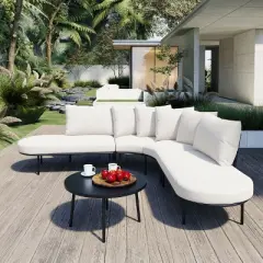 Outdoor L-Shaped Sectional Sofa, Patio Couch Set with Coffee Table, Sofa Set with Iron Frame and Sponge Cushions &ndash; Cuddlewood