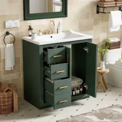 30''W Freestanding Bathroom Vanity with Ceramic Sink, Solid Wood Frame Storage Cabinet with 3 Drawers & Soft Closing Doors - ModernLuxe