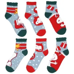 Peanuts Adult Snoopy and Woodstock Holiday 3 Pair Chenille Quarter Crew Socks with Scalloped Cuff (Sock Size 9-11) Multicoloured