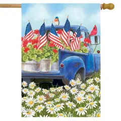 All American Truck Spring House Flag Patriotic Floral 28" x 40" Briarwood Lane