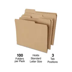 HITOUCH BUSINESS SERVICES File Folders 1/3 Cut Letter Size Kraft 100/Box TR509315/509315