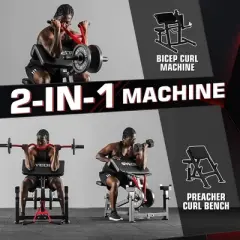 ER KANG Preacher Curl Bench, Plate Loaded Bicep Curl Machine, Bicep and Tricep Workout Equipment，2 in 1 Exercise Machine for Home Gym