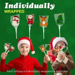 12 Christmas Lollipop Pack &ndash; Santa, Snowman, Tree, Reindeer. Individually wrapped candy, perfect stocking stuffer for kids & adults.