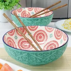 BIA Cordon Bleu Set of 4  7.25" Sigrid Bowls Turquoise with Jichimu Wood Chopsticks