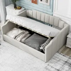 Full/Twin Size Storage Daybed, Upholstered Platform Bed Frame with Underneath Storage -ModernLuxe