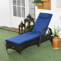 Outsunny Patio Wicker Chaise Lounge, PE Rattan Outdoor Lounge Chair with Cushion, Height Adjustable Backrest & Wheels