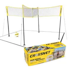 CROSSNET Original 4 Square Volleyball Net and Backyard Yard Gameset - Yellow