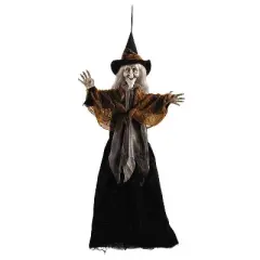 Morris Costumes 27 1/2" Hanging Smiling Witch with Gray Hair Halloween Decoration