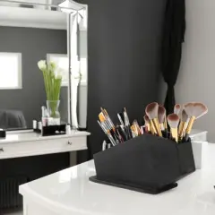 Unique Bargains Coffin Makeup Brush Holder 4 Grids Black 1 Pc