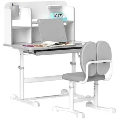 Yinvani Grey Wooden Kids Desk and Chair Set