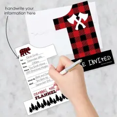 Big Dot of Happiness 1st Birthday Lumberjack - Channel The Flannel - Shaped Fill-in Invites - Birthday Party Invite Cards with Envelopes - Set of 12