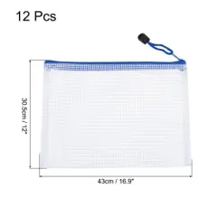 Unique Bargains PVC Waterproof Zipper Home Office Mesh File Bags 12 Pcs