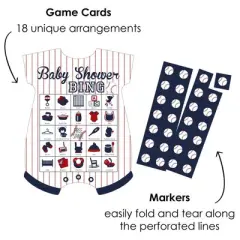 Big Dot of Happiness Batter Up - Baseball - Picture Bingo Cards and Markers - Baby Shower Shaped Bingo Game - Set of 18