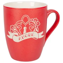 100 North Floral Heart 10 Ounce Crimson Red Metallic Finish, Comfortably Fits Your Hands, New Bone China Coffee Tea Cup Mug, Amore