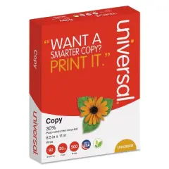 UNIVERSAL 30% Recycled Copy Paper 92 Brightness 20lb 8 1/2 x 11 White 5000/Carton 20030