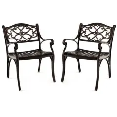 Costway 2/4 PCS Cast Aluminum Patio Chairs Set of 2 Outdoor Dining with Armrests & Curved Seats Bronze