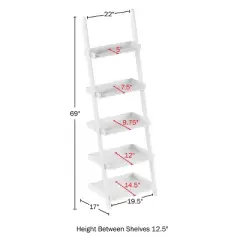 Lavish Home 5-Tier Ladder Bookshelf - Leaning Decorative Shelves, White