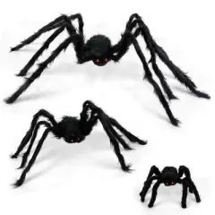 Wrapables Giant Hairy Spider Decorations (Set of 3), Indoor Outdoor Haunted House Halloween Decor