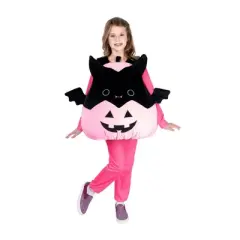 Squishmallows Adult Emily the Bat Halloween Costume Bodysuit in Pumpkin Pink/Black One Size Fits Most