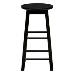 PJ Wood Classic Round-Seat 29 Inch Tall Kitchen Counter Stools for Homes, Dining Spaces, and Bars with Backless Seats, 4 Square Legs, Black, Set of 2