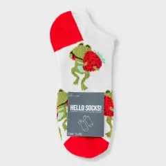 Women's Strawberry Frog Low Cut Socks - White/Red/Green 4-10