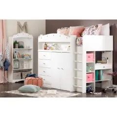 Twin Tiara Loft Bed with Desk   Pure White  - South Shore