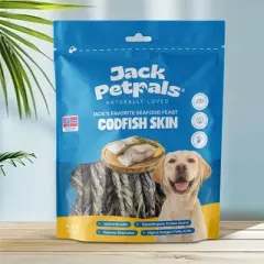 Jack PetPals Jack&rsquo;s Favorite Seafood Feast Codfish Skin Palatable Hypoallergenic High Protein Handcrafted Rawhide Alternative Codfish Skin Treats