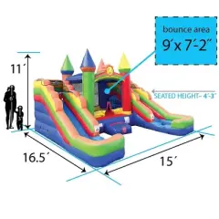 Pogo Bounce House Crossover Double Water Slide Bounce House Combo, No Blower
