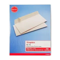 Staples Easy Close #10 Envelope 4-1/8" x 9-1/2" White 500/Box (381912)
