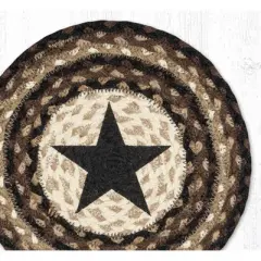 Earth Rugs Round Jute Trivet 10"x10" &ndash; Black Star Print with Braided Natural Fiber