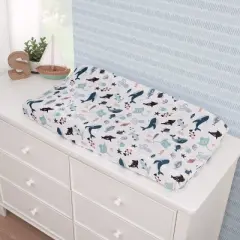 NoJo Explore Dream Discover Light Blue, Navy, Gray, and Coral Super Soft Contoured Changing Pad Cover