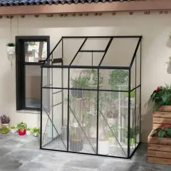 Resenkos 6' x 4' Walk-in Polycarbonate Greenhouse, Lean-to Aluminum Green House with Rain Gutter and Foundation, Black