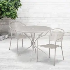 Flash Furniture Oia Commercial Grade 35.25" Round Indoor-Outdoor Steel Patio Table Set with 2 Round Back Chairs