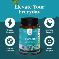 L-Tyrosine Capsule, High Strength L-Tyrosine Supplement for Mental Energy, Mood, Focus, Attention & Cognition, Nature's Craft, 60ct