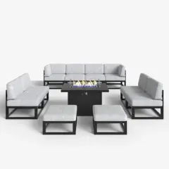 LayinSun 11-Piece Large Outdoor Modular L-Shaped Sectional Set with Propane Fire Pit Table