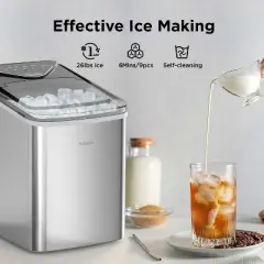 Silonn Portable Ice Maker - 9 Cubes in 6 Mins, 26lbs Daily, Self-Cleaning, 2 Bullet Ice Sizes, Perfect for Home, Kitchen, Office, and Parties