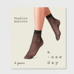 Women's Fishnet & 20D Sheer 2pk Anklet Socks - A New Day&trade; Black One Size Fits Most: Nylon, Mesh, Lightweight, Hand Wash